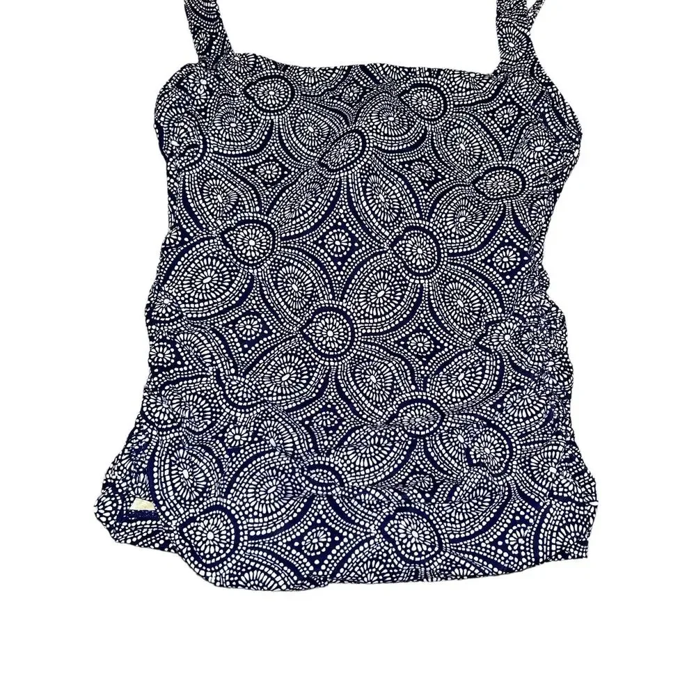 Talbots Tankini Women's 8 Blue White Swim Tank Top‎ Underwire Ruched Sides
